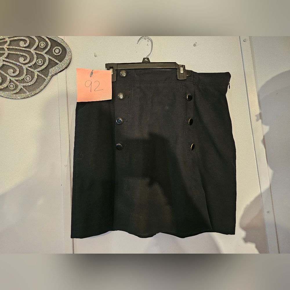 The Loft Black Pencil Skirt Button Embellishments Size 14